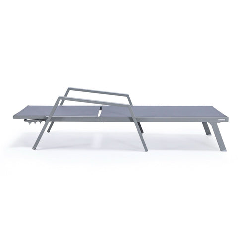 Marlin Modern White Aluminum Outdoor Chaise Lounge Chair Set of 2 With Arms And Square Fire Pit Side Table for Patio