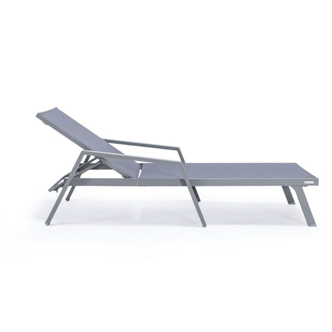 Marlin Modern White Aluminum Outdoor Chaise Lounge Chair Set of 2 With Arms And Square Fire Pit Side Table for Patio