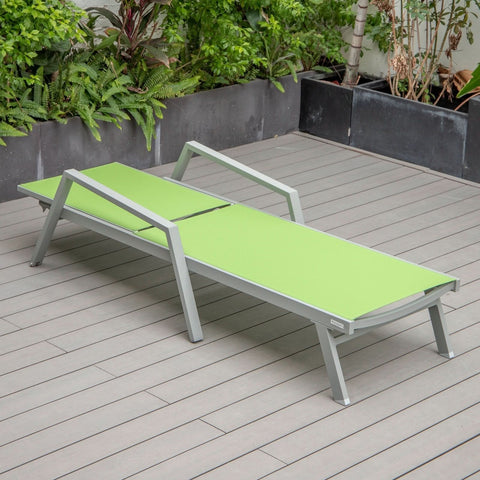 Marlin Modern White Aluminum Outdoor Chaise Lounge Chair Set of 2 With Arms And Square Fire Pit Side Table for Patio