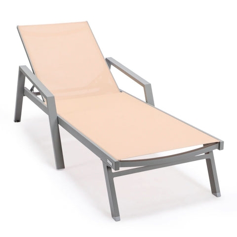 Marlin Modern White Aluminum Outdoor Chaise Lounge Chair Set of 2 With Arms And Square Fire Pit Side Table for Patio