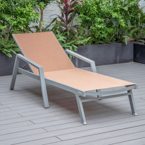 Marlin Modern White Aluminum Outdoor Chaise Lounge Chair Set of 2 With Arms And Square Fire Pit Side Table for Patio