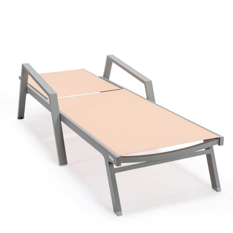 Marlin Modern White Aluminum Outdoor Chaise Lounge Chair Set of 2 With Arms And Square Fire Pit Side Table for Patio