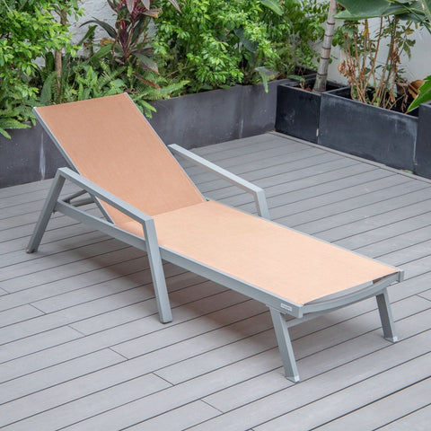 Marlin Modern White Aluminum Outdoor Chaise Lounge Chair Set of 2 With Arms And Square Fire Pit Side Table for Patio