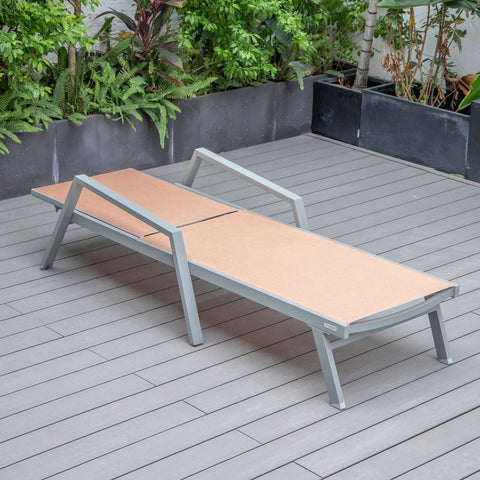 Marlin Modern White Aluminum Outdoor Chaise Lounge Chair Set of 2 With Arms And Square Fire Pit Side Table for Patio