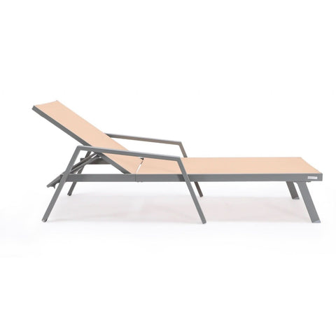Marlin Modern White Aluminum Outdoor Chaise Lounge Chair Set of 2 With Arms And Square Fire Pit Side Table for Patio