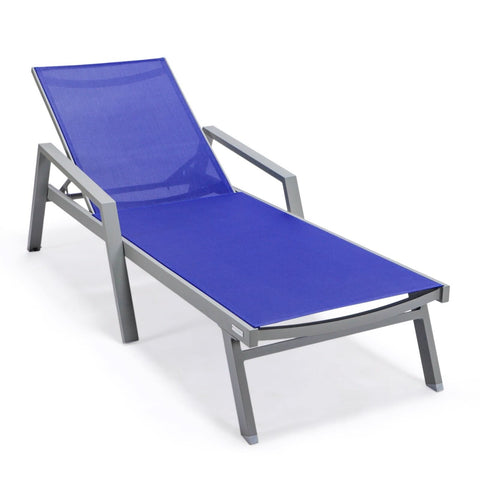 Marlin Modern White Aluminum Outdoor Chaise Lounge Chair Set of 2 With Arms And Square Fire Pit Side Table for Patio