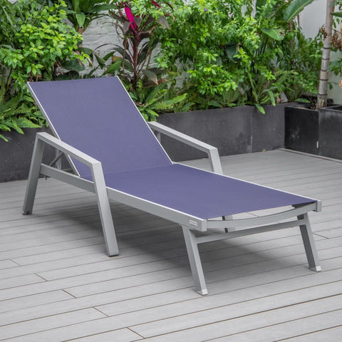 Marlin Modern White Aluminum Outdoor Chaise Lounge Chair Set of 2 With Arms And Square Fire Pit Side Table for Patio
