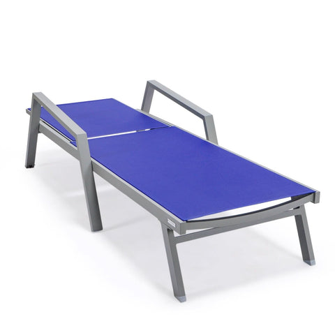 Marlin Modern White Aluminum Outdoor Chaise Lounge Chair Set of 2 With Arms And Square Fire Pit Side Table for Patio