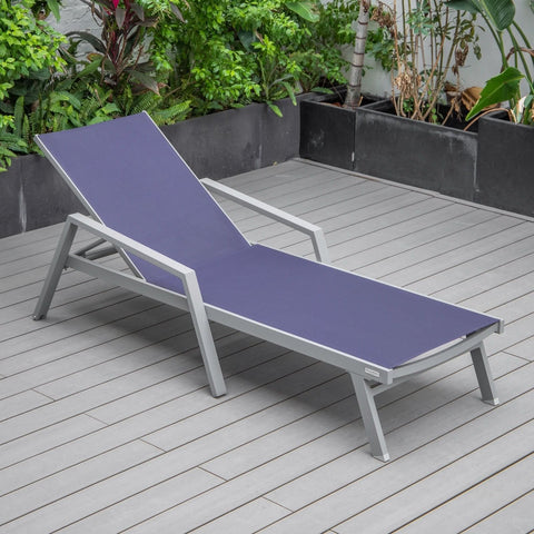 Marlin Modern White Aluminum Outdoor Chaise Lounge Chair Set of 2 With Arms And Square Fire Pit Side Table for Patio