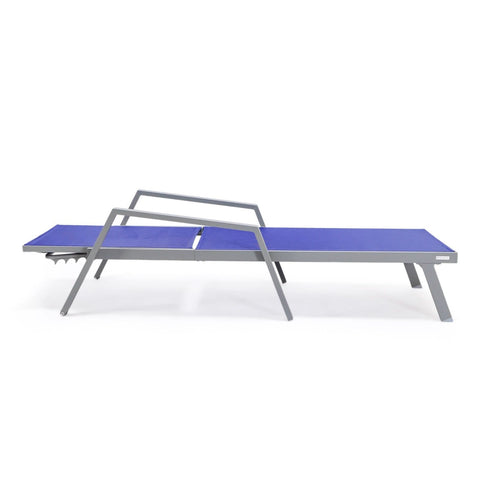 Marlin Modern White Aluminum Outdoor Chaise Lounge Chair Set of 2 With Arms And Square Fire Pit Side Table for Patio