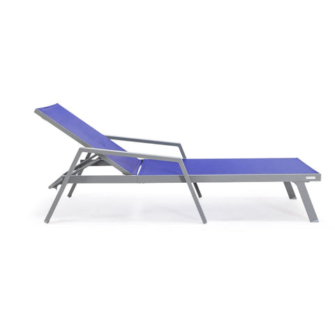Marlin Modern White Aluminum Outdoor Chaise Lounge Chair Set of 2 With Arms And Square Fire Pit Side Table for Patio