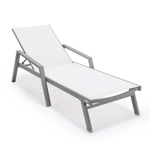 Marlin Modern White Aluminum Outdoor Chaise Lounge Chair Set of 2 With Arms And Square Fire Pit Side Table for Patio