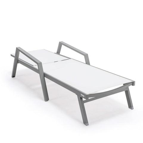 Marlin Modern White Aluminum Outdoor Chaise Lounge Chair Set of 2 With Arms And Square Fire Pit Side Table for Patio