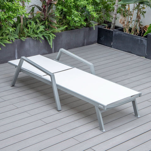 Marlin Modern White Aluminum Outdoor Chaise Lounge Chair Set of 2 With Arms And Square Fire Pit Side Table for Patio