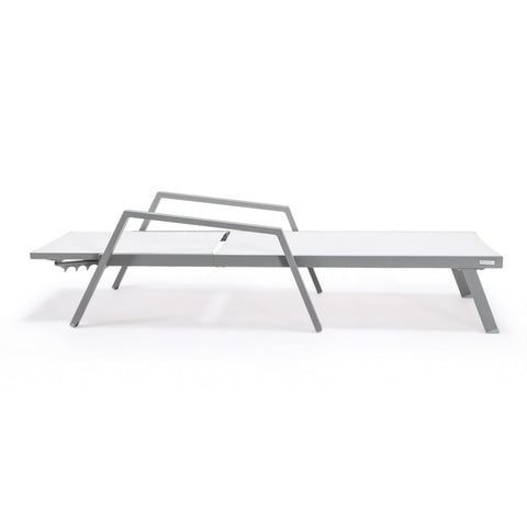 Marlin Modern White Aluminum Outdoor Chaise Lounge Chair Set of 2 With Arms And Square Fire Pit Side Table for Patio