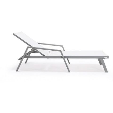 Marlin Modern White Aluminum Outdoor Chaise Lounge Chair Set of 2 With Arms And Square Fire Pit Side Table for Patio