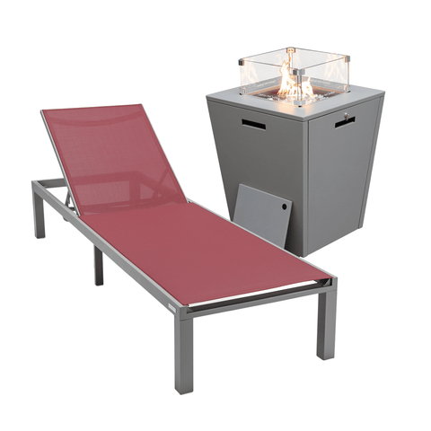 Marlin Modern Grey Aluminum Outdoor Patio Chaise Lounge Chair with Square Fire Pit Side Table