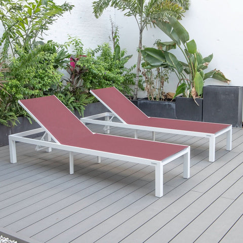 Marlin Patio Chaise Lounge Chair with White Aluminum Frame, Set of 2