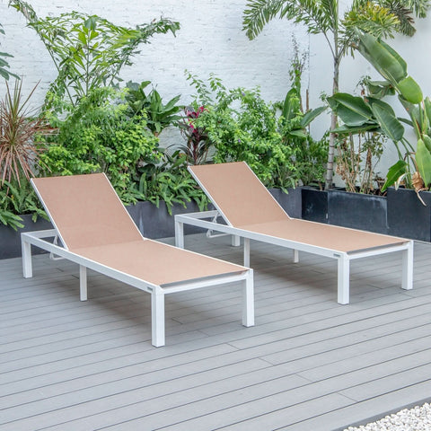 Marlin Patio Chaise Lounge Chair with White Aluminum Frame, Set of 2