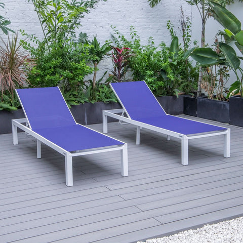Marlin Patio Chaise Lounge Chair with White Aluminum Frame, Set of 2