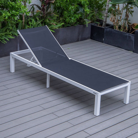 Marlin Modern White Aluminum Outdoor Chaise Lounge Chair With Square Fire Pit Side Table Set of 2