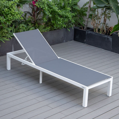 Marlin Modern White Aluminum Outdoor Chaise Lounge Chair With Square Fire Pit Side Table Set of 2