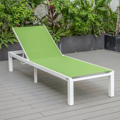 Marlin Modern White Aluminum Outdoor Chaise Lounge Chair With Square Fire Pit Side Table Set of 2
