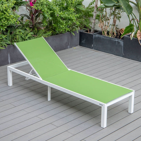 Marlin Modern White Aluminum Outdoor Chaise Lounge Chair With Square Fire Pit Side Table Set of 2