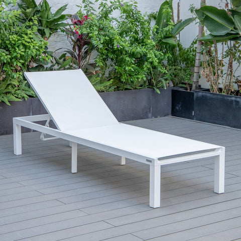 Marlin Modern White Aluminum Outdoor Chaise Lounge Chair With Square Fire Pit Side Table Set of 2