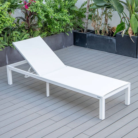 Marlin Modern White Aluminum Outdoor Chaise Lounge Chair With Square Fire Pit Side Table Set of 2
