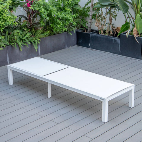 Marlin Modern White Aluminum Outdoor Chaise Lounge Chair With Square Fire Pit Side Table Set of 2