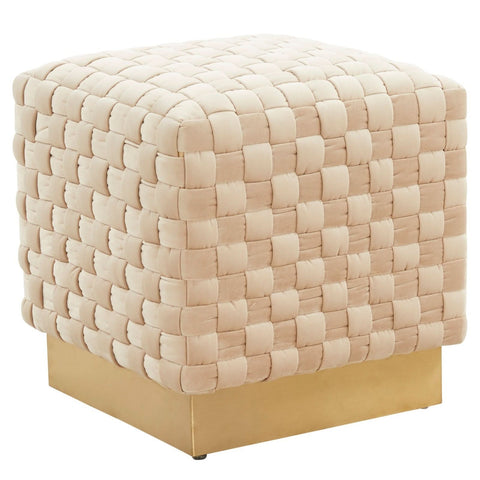 Myrtle 19" Square Weave Design Velvet Ottoman With Gold Base