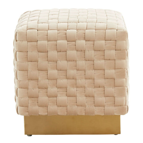 Myrtle 19" Square Weave Design Velvet Ottoman With Gold Base
