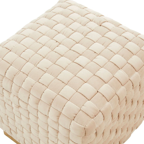 Myrtle 19" Square Weave Design Velvet Ottoman With Gold Base