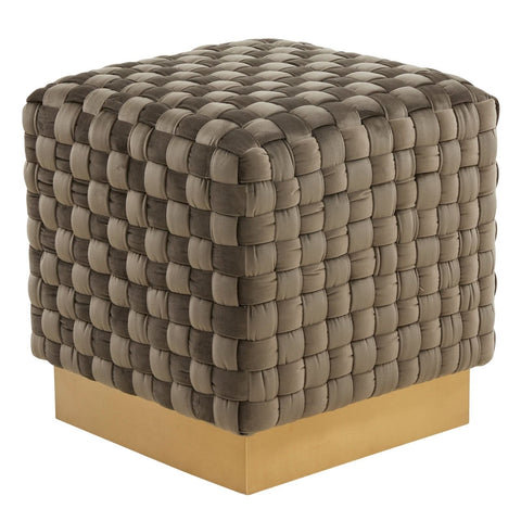 Myrtle 19" Square Weave Design Velvet Ottoman With Gold Base