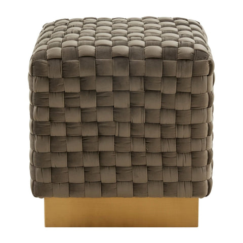 Myrtle 19" Square Weave Design Velvet Ottoman With Gold Base