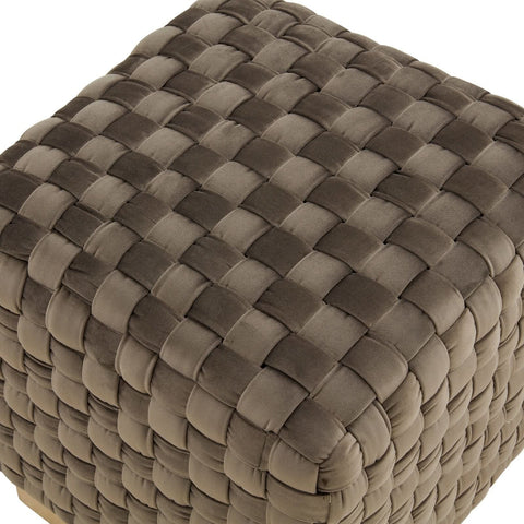 Myrtle 19" Square Weave Design Velvet Ottoman With Gold Base