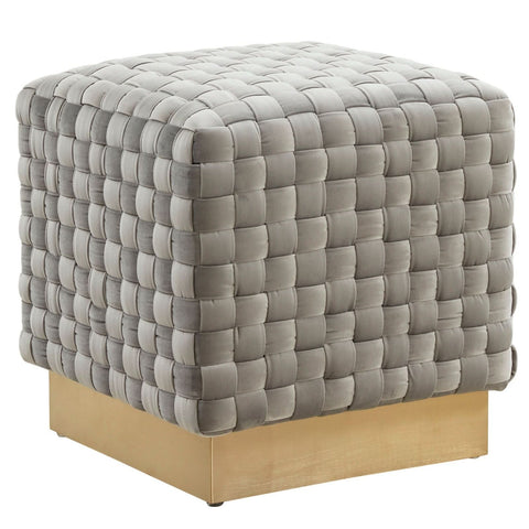 Myrtle 19" Square Weave Design Velvet Ottoman With Gold Base