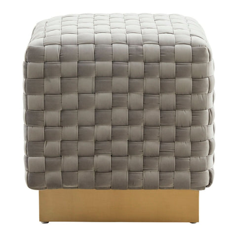 Myrtle 19" Square Weave Design Velvet Ottoman With Gold Base