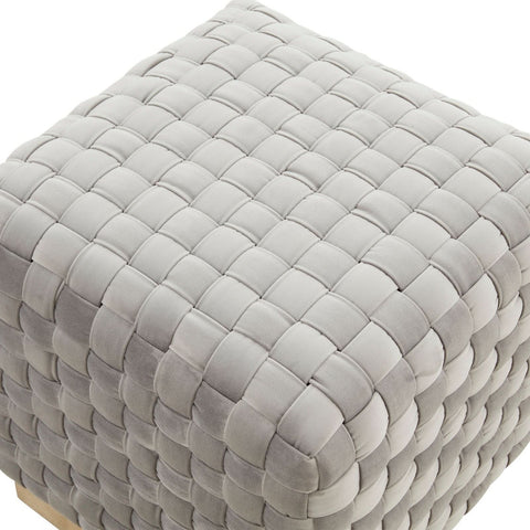 Myrtle 19" Square Weave Design Velvet Ottoman With Gold Base