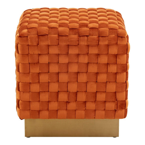 Myrtle 19" Square Weave Design Velvet Ottoman With Gold Base