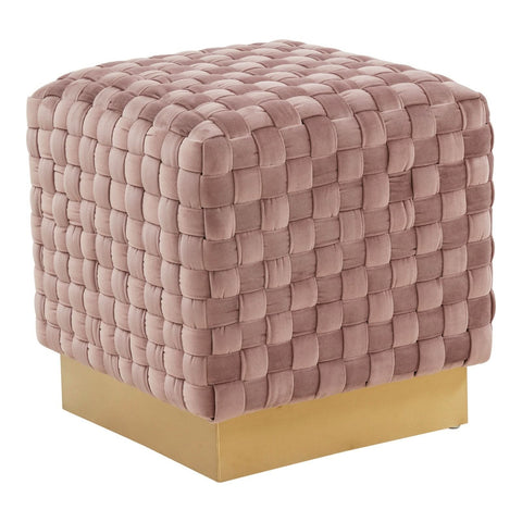 Myrtle 19" Square Weave Design Velvet Ottoman With Gold Base