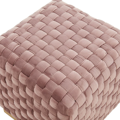 Myrtle 19" Square Weave Design Velvet Ottoman With Gold Base