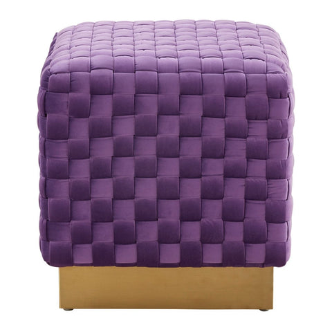 Myrtle 19" Square Weave Design Velvet Ottoman With Gold Base