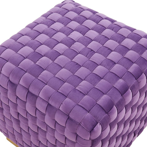 Myrtle 19" Square Weave Design Velvet Ottoman With Gold Base