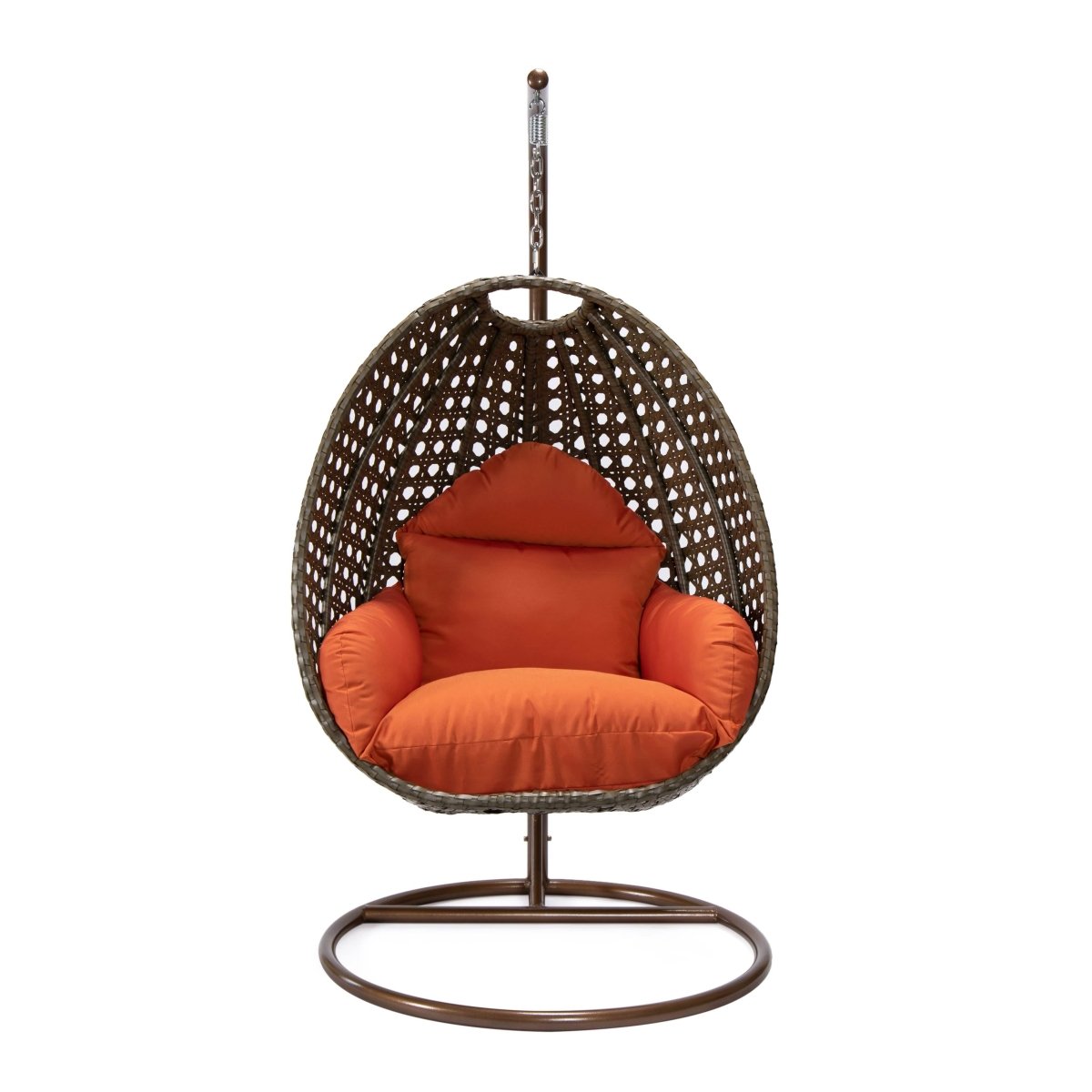 Modern Wicker Hanging Single Seating Egg Swing Chair in Beige/Charcoal/White Frame With Cushions