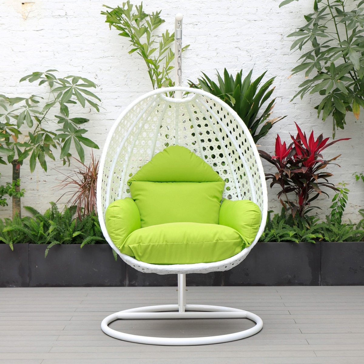 Modern Wicker Hanging Single Seating Egg Swing Chair in Beige/Charcoal/White Frame With Cushions