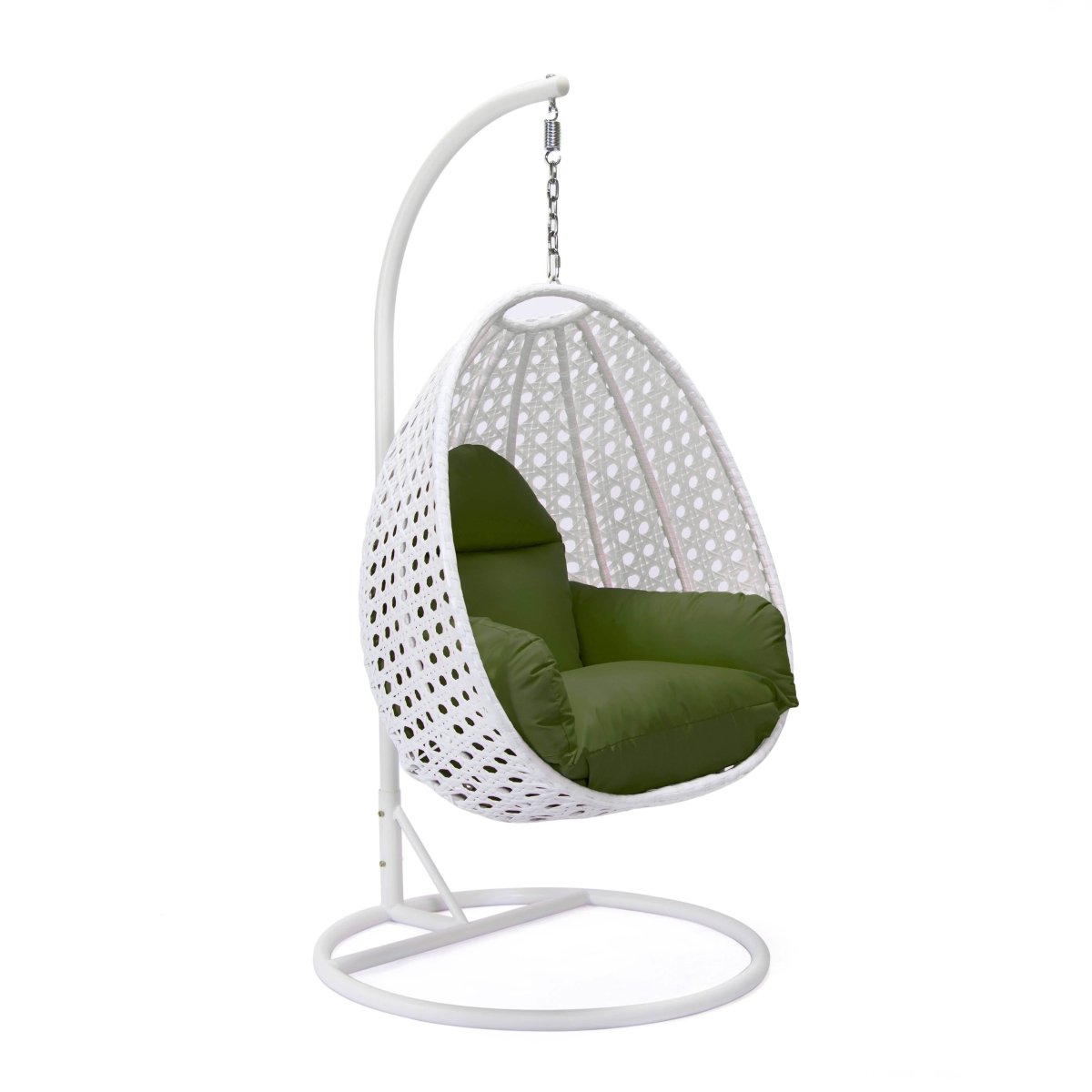 Modern Wicker Hanging Single Seating Egg Swing Chair in Beige/Charcoal/White Frame With Cushions