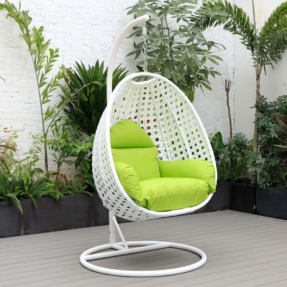 Modern Wicker Hanging Single Seating Egg Swing Chair in Beige/Charcoal/White Frame With Cushions