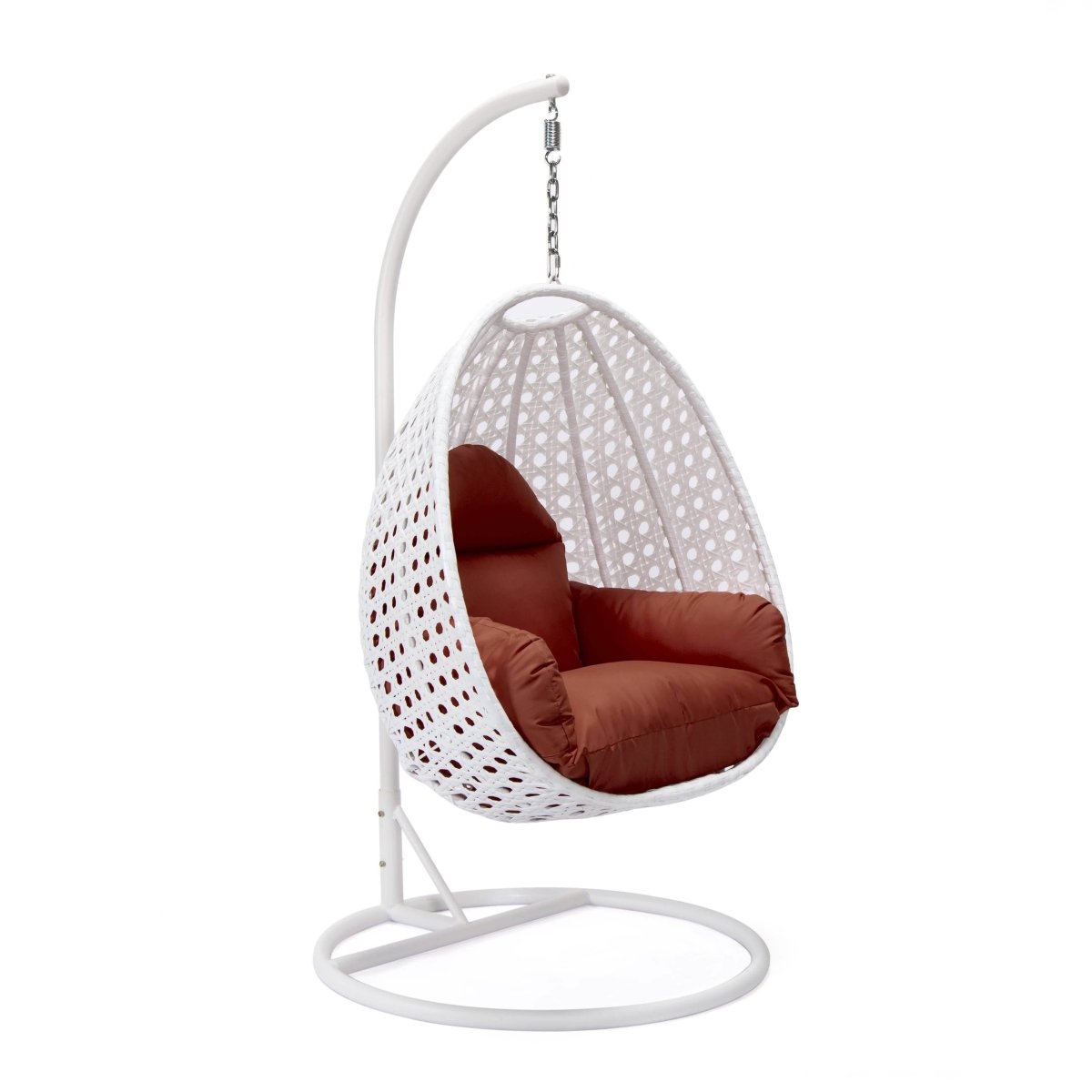 Modern Wicker Hanging Single Seating Egg Swing Chair in Beige/Charcoal/White Frame With Cushions